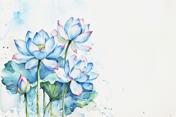 Blue Watercolor Lotus flowers, botanical illustration hand drawing, Coloreds flowers