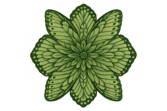 Green butterfly mandala forming symmetrical floral pattern, abstract insect wings kaleidoscope design element - Powered by Adobe
