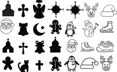 Assorted Holiday and Religious Icons in Black and White Vector Graphics