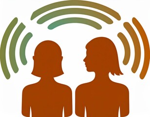 Communication illustration featuring silhouettes exchanging information waves for connection