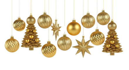 Golden Christmas Ornaments Hanging for Festive Holiday Season Decor Website Banner Design
