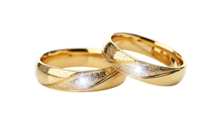 Two wedding rings gold and silver isolated on transparent background