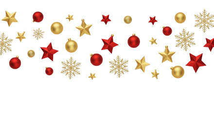 Festive Christmas Border Design with Gold Stars Red Ornaments and Snowflakes for Holiday Web Banners