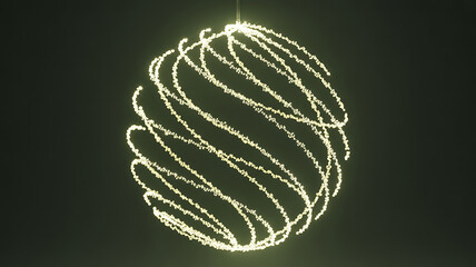 Swirling Yellow Light Particles Forming a Spherical Christmas Ornament Keywords: Christmas, bauble, ornament, decoration, festive, holiday, glowing, yellow, light, particles, sphere, abstract