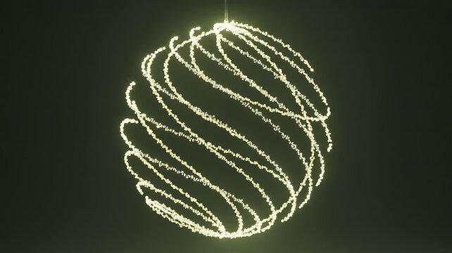 Swirling Yellow Light Particles Forming a Spherical Christmas Ornament Keywords: Christmas, bauble, ornament, decoration, festive, holiday, glowing, yellow, light, particles, sphere, abstract