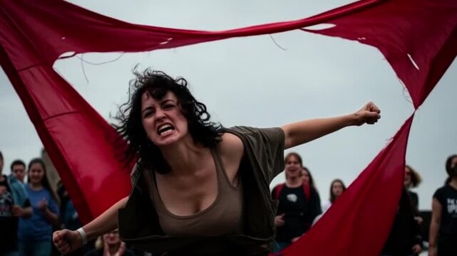 A defiant woman tears her shirt in raw outburst &ndash; a powerful protest for her rights. Generative AI