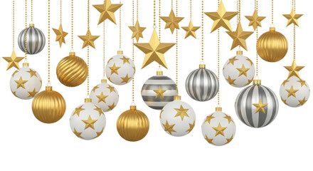 Golden Silver Christmas Ornaments Hanging Festive Holiday Decorations Background For Winter Sale