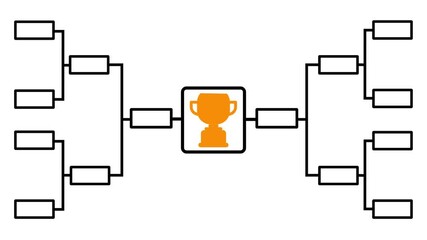 32 team tournament bracket championship template with white line animation isolated on black background. Championship bracket schedule for football,