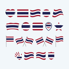 Thailand flag icon set vector isolated on a gray background. Thai flag graphic design element. Flag of Thailand icons in flat style. Thai symbols collection