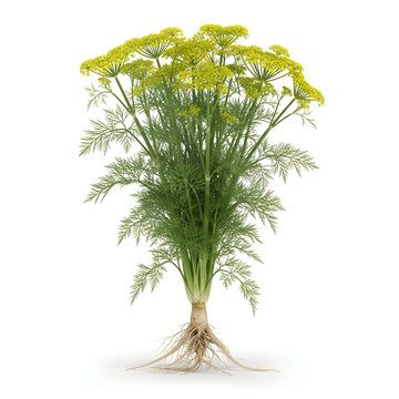 Foeniculum Vulgare ssp Vulgare Plant with Roots and Yellow Flowers