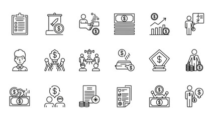 Set of line art icons representing graphic design tool concept
