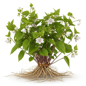 Codonopsis pilosula mature plant with roots and small white flowers
