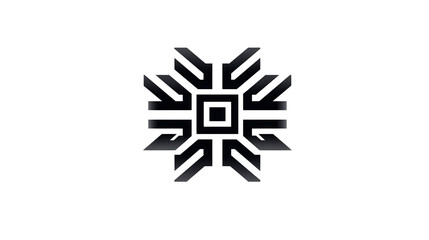 Geometric abstract black symmetrical pattern, modern tribal style, square center with radiating lines, minimalistic design, bold and striking visual for decoration or logo use
