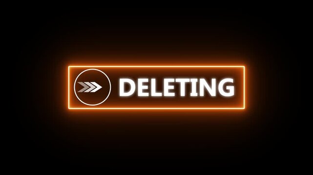 Video animation of neon line mouse cursor clicking on delete button digital software, on a transparent background with alpha channel set to zero up arrow