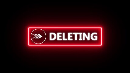 Video animation of neon line mouse cursor clicking on delete button digital software, on a transparent background with alpha channel set to zero up arrow