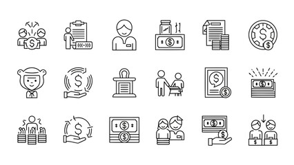 Set of line art icons representing graphic design tool concept