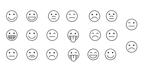 Collection of hand drawn emoticons expressing different emotions and feelings