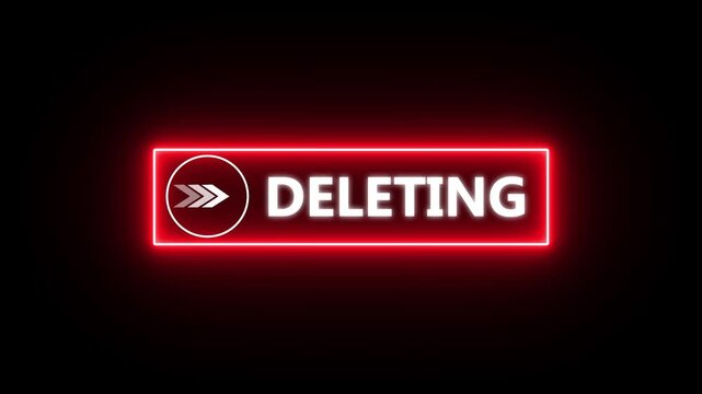 Video animation of neon line mouse cursor clicking on delete button digital software, on a transparent background with alpha channel set to zero up arrow