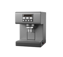 3d coffee machine isolated on white background. Automatic espresso and cappuccino coffee maker with grinder. Kitchen appliance for home, office or cafe. Barista equipment, render icon