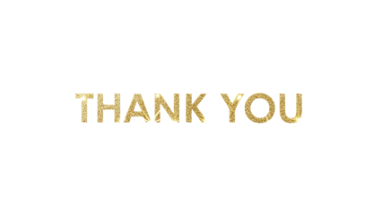 Golden thank you text isolated on transparent background for appreciation and gratitude