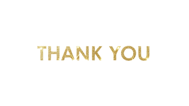 Golden thank you text isolated on transparent background for appreciation and gratitude