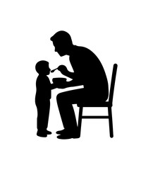 Father feeding baby in high chair silhouette