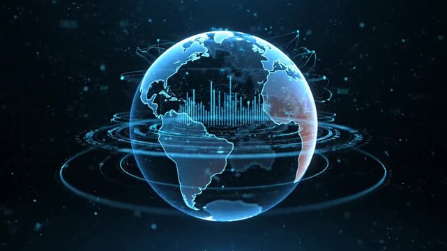 Holographic Earth Globe with Digital Data Visualization and Network Connections on Dark Background