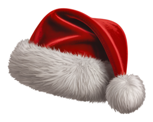 Classic Red Santa Hat Clipart – Christmas Holiday Hat with White Fur Trim and Pom-Pom (Transparent Background)