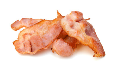 Slices of bacon isolated on white background 