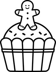 Holidays cupcakes decorated with gingerbread man outline template vector isolated.
Transparent background. SVG.