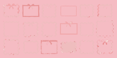 Collection of pink frames with bows for valentine s day or baby shower