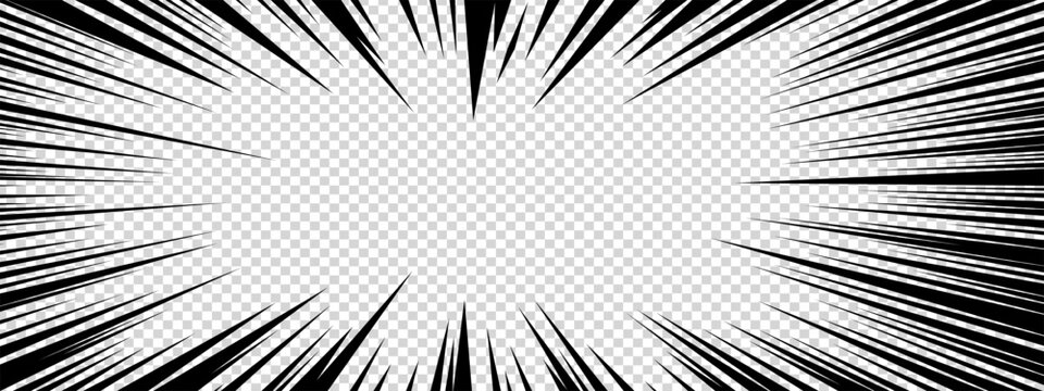 Comic background with dynamic speed lines and manga light burst forming a bright radial sun effect. Radial speed sun bg gives motion, energy and illumination for anime or hero design.