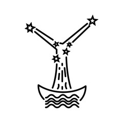 Celestial voyage: stars gathering in a boat on wavy water icon
