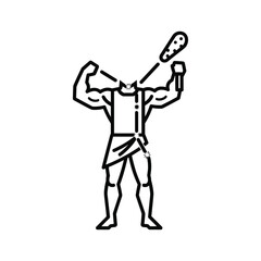 Headless muscular warrior holding club, showing ancient strength.