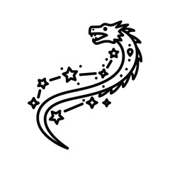 Dragon constellation icon outline, cosmic mythical creature vector design