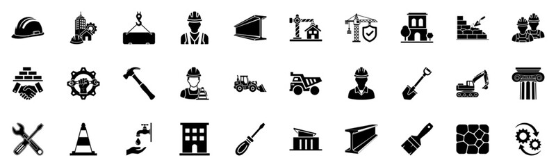 Roadwork & Construction Safety Icon Pack &ndash; Barriers, Cones, Helmets & Warning Signs