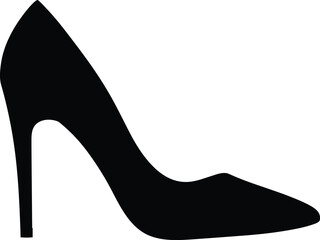 Elegant black silhouette vector icon of a classic stiletto high heel shoe with a pointed toe, symbolizing luxury, fashion, evening wear, sophistication, and stylish feminine accessory design