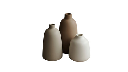 Earthen Elegance: A trio of minimalist vases, varying in shape and earthy tones, create a harmonious arrangement, perfect for enhancing home decor with subtle sophistication.