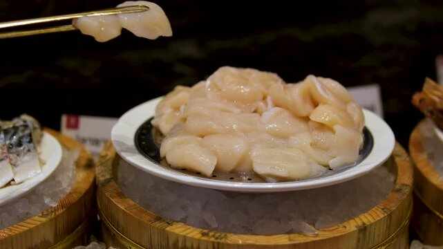 Korean food hwei sliced raw fish. sheromi sashimi butterfish halibut escolar sea bass sea bream 4k footage