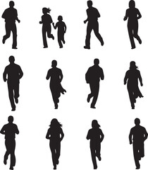 Obraz premium Twelve Black Silhouettes of People Running runners