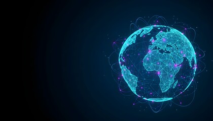 Digital representation of the Earth with connected dots, symbolizing global networks and data.