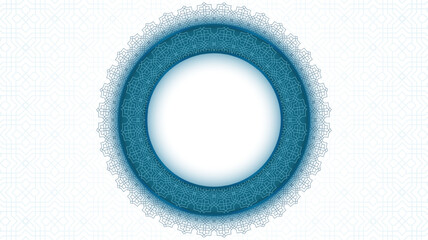Islamic background with simple mandala in blue white and islamic pattern design