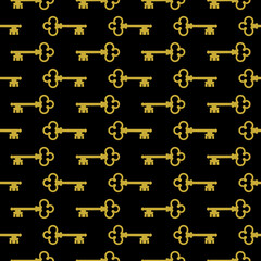Old house key seamless pattern isolated on black background