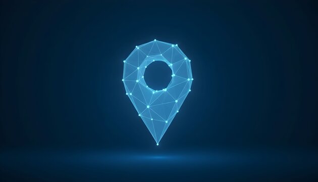 Digital map pin icon with connected dots and lines, representing location, navigation, and global network technology. - Powered by Adobe