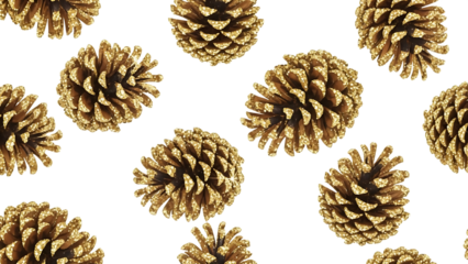 Pine cones seamless pattern natural texture brown color isolated on transparent background