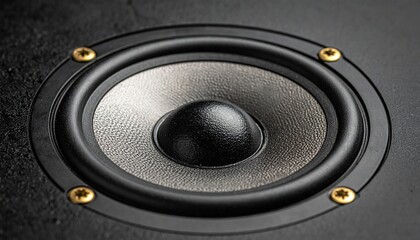 Black Speaker Woofer with Textured Cone and Circular Frame in Audio Hardware Close-Up
