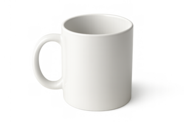 White ceramic coffee mug mockup, blank clean cup for branding design, hot drinks object with transparent background