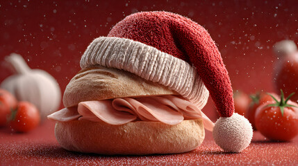 Cute Christmas Sandwich with Santa Hat in Festive Food Scene

