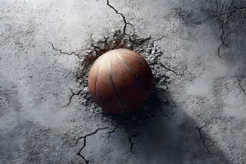 Powerful Basketball Impact Cracking the Ground Concept Art
