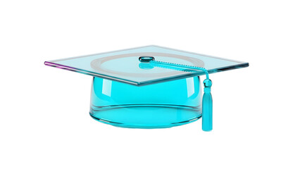 transparent cyan graduation cap (mortarboard) with tassel — perfect for education, graduation, e-learning, course completion badges, academic profiles, certificates, or student resources.

